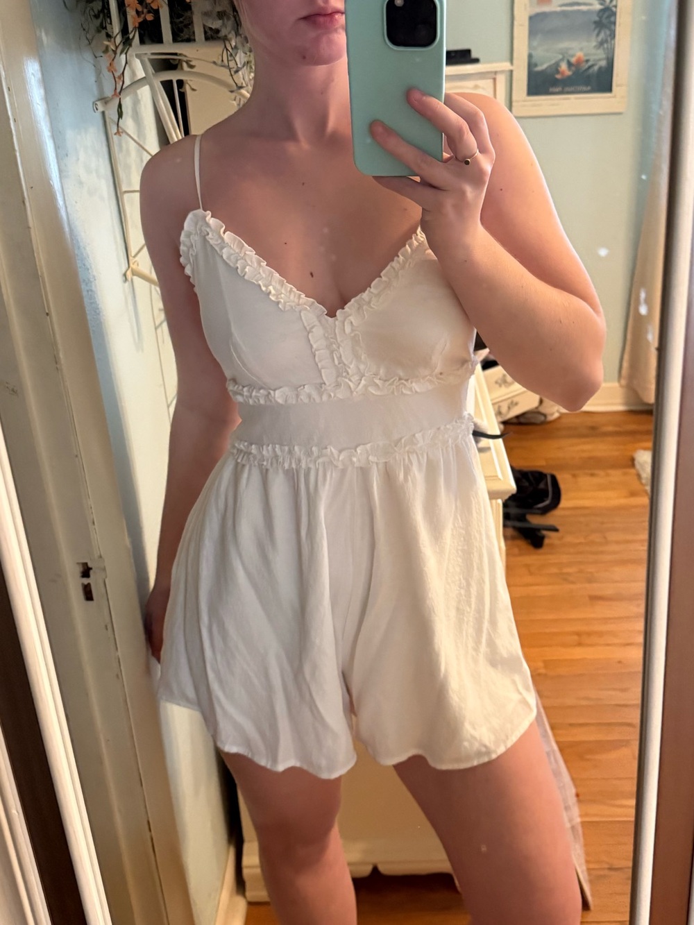 NWT francesca’s  Cream Lace-Trim Romper